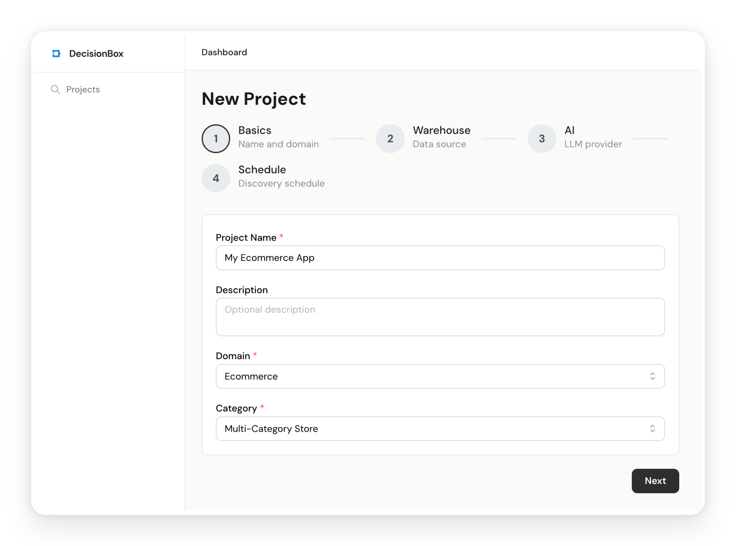 Project configuration with E-commerce domain and Multi-Category Store category
